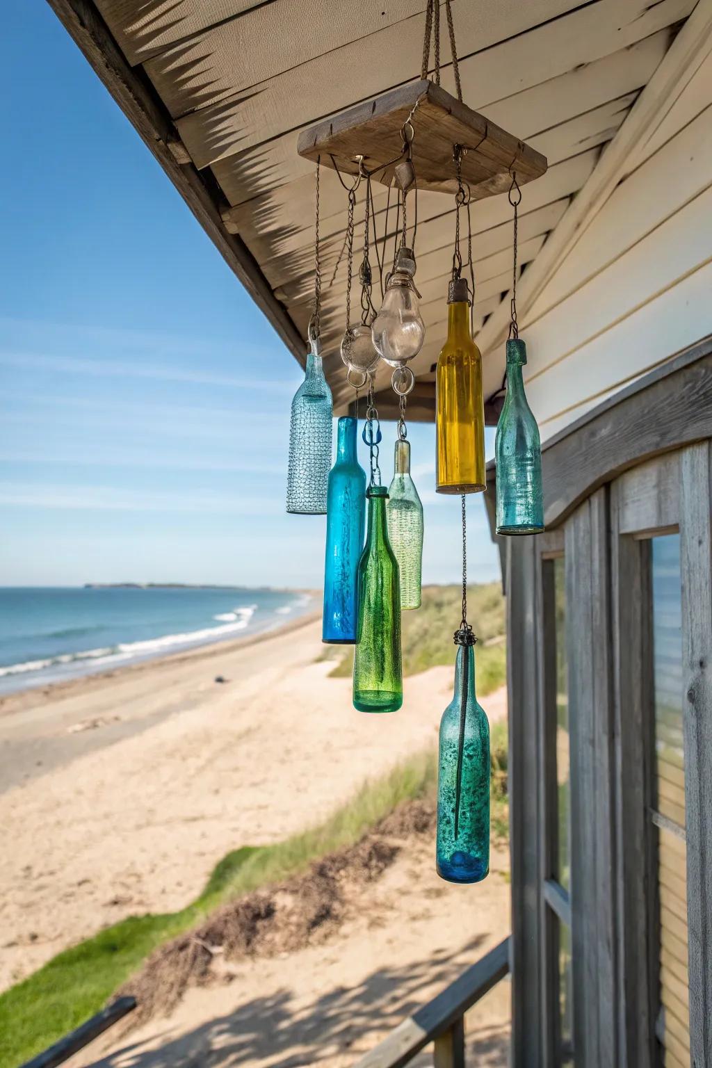 Glass bell chimes add a musical charm to the beach shed.