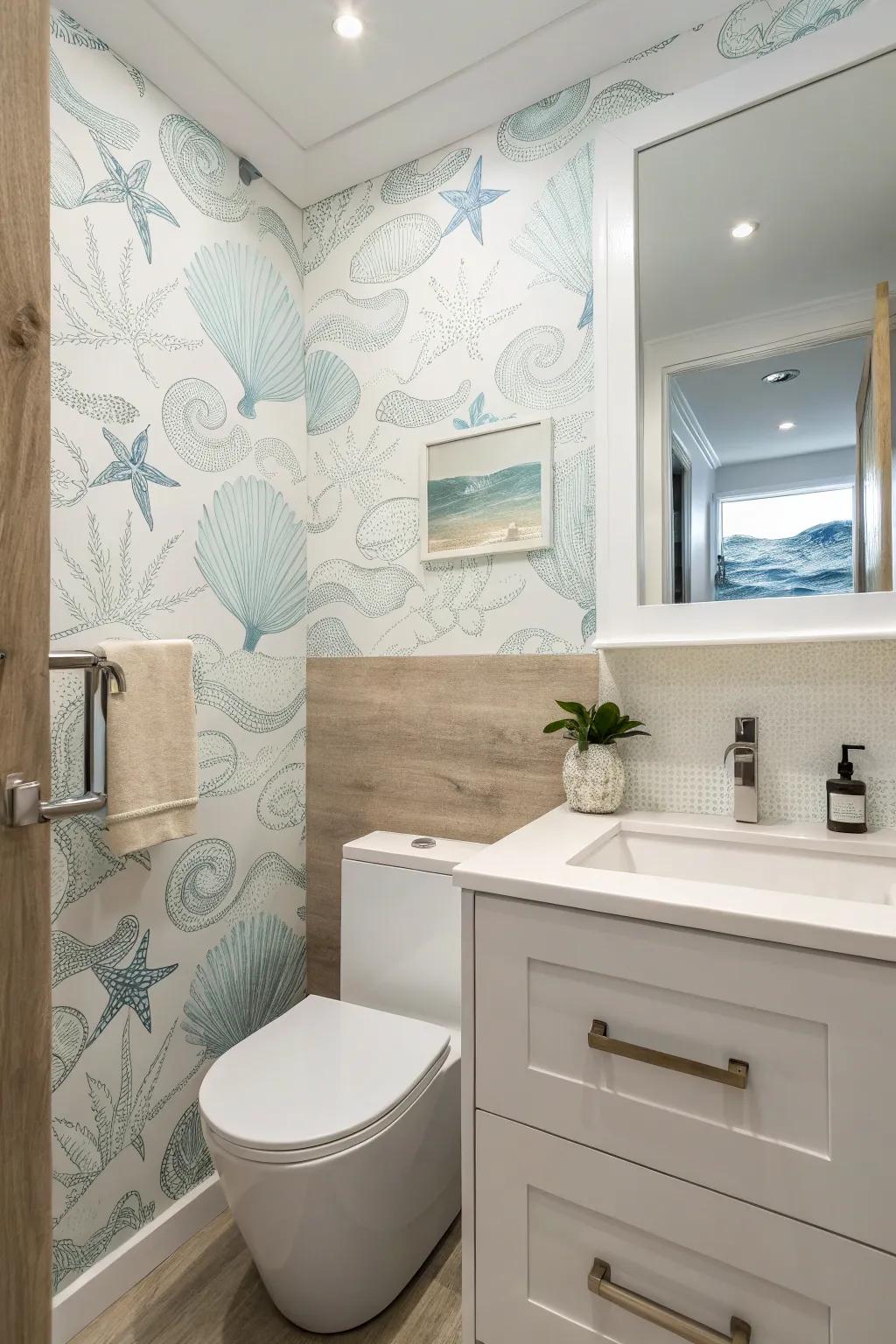 Create a breathable, airy sensation through minimalist beach-inspired wallpaper.