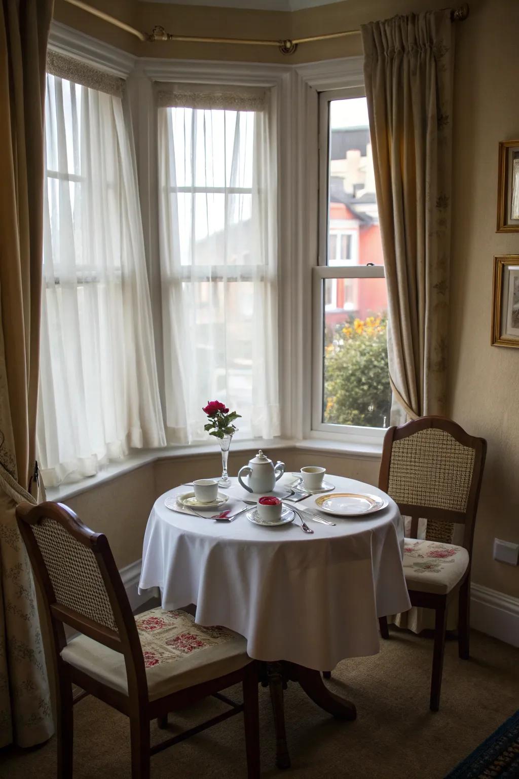 Take pleasure in morning coffee in a charming window side breakfast corner.