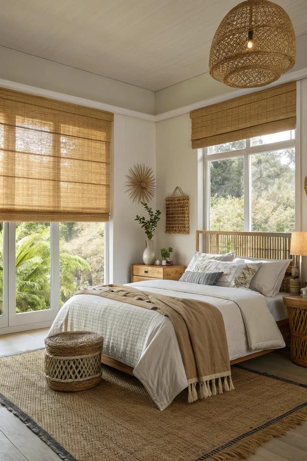 Cane screens contribute a warm, natural touch to a personal space's decor.