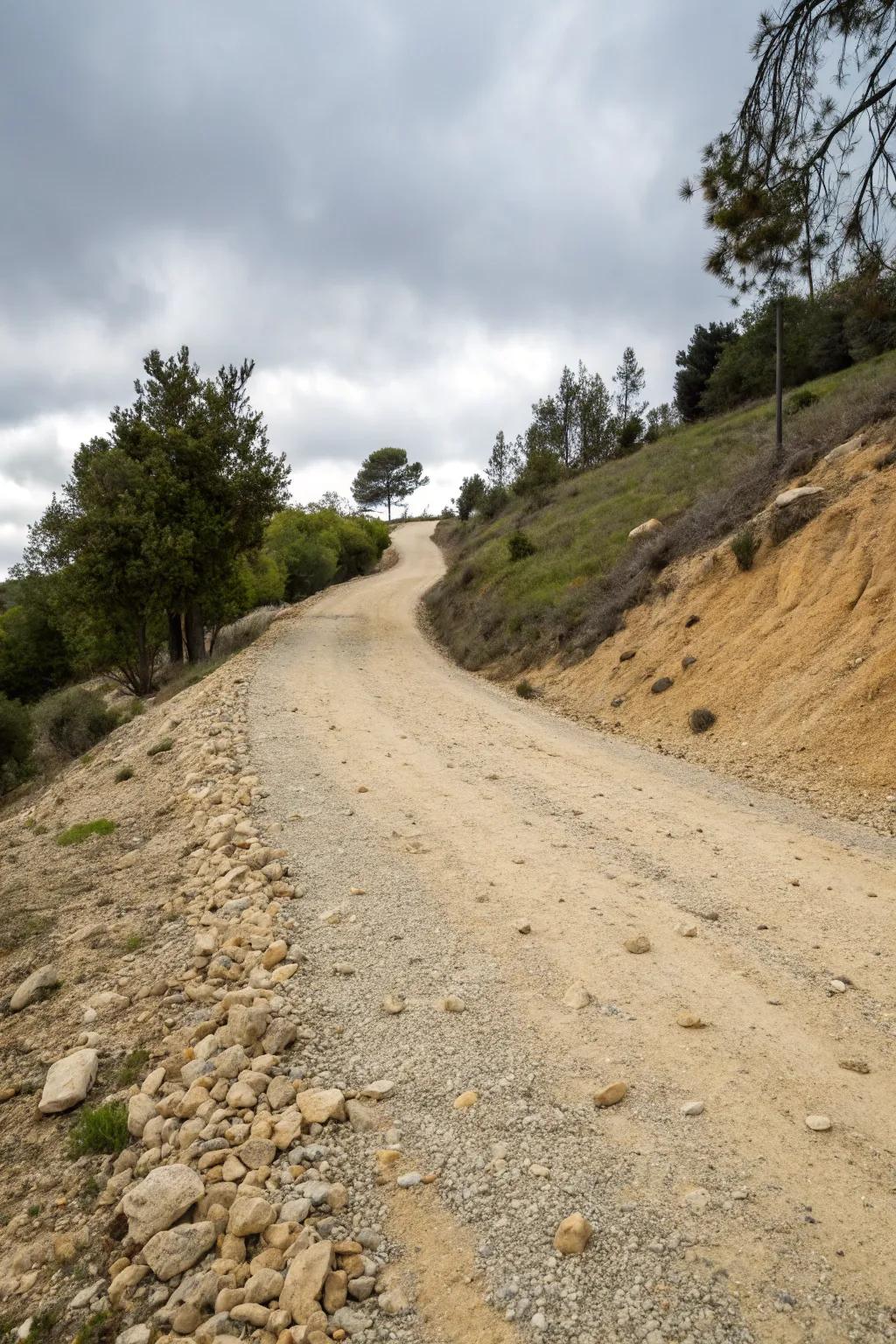 A practical rock and sand solution for enhanced hold on a sharp path.