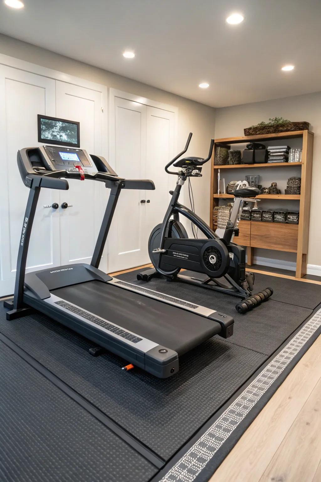 Cardio zones with specialized flooring for quiet, efficient workouts.