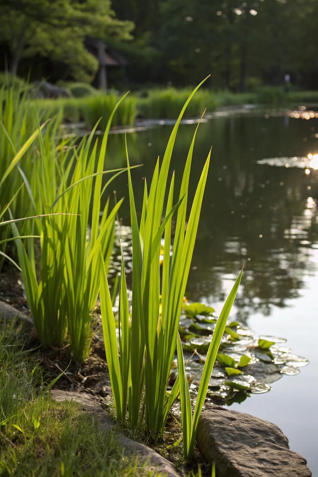 Fragrant Blades provides year-long greenery and textural depth to your pond.