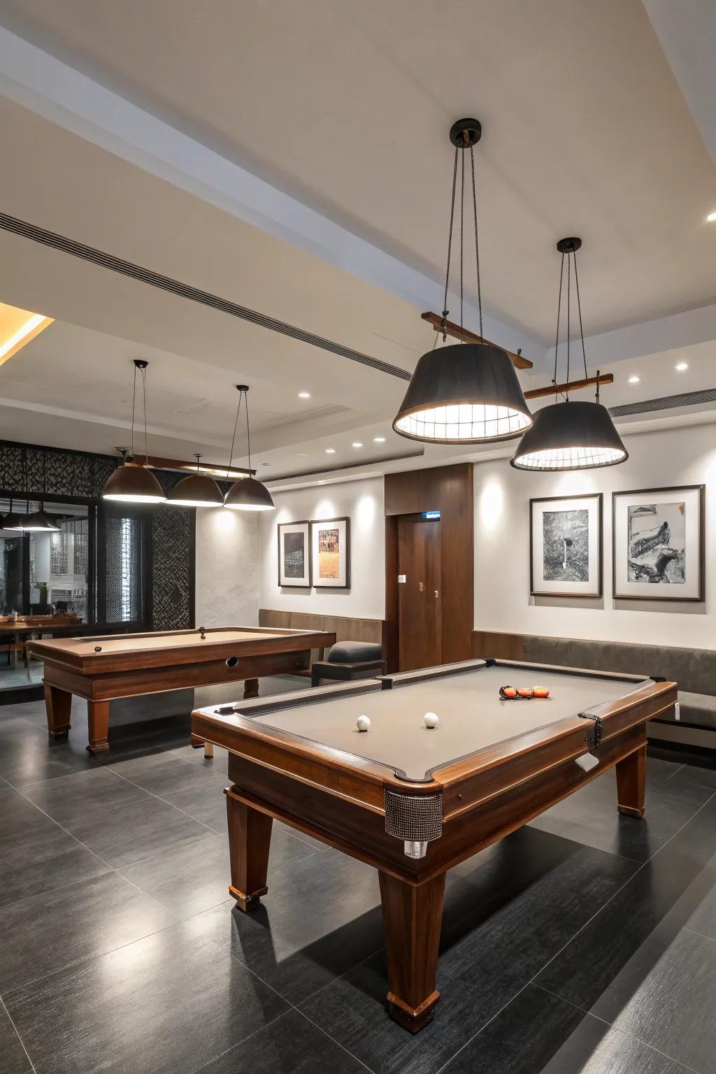 A modern themed billiard room showcasing clean design elements.