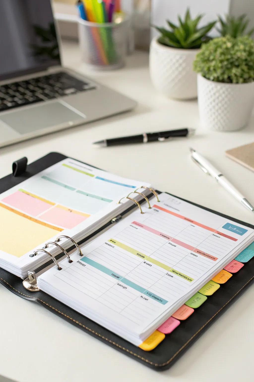 A binder organized with multiple subjects in mind.