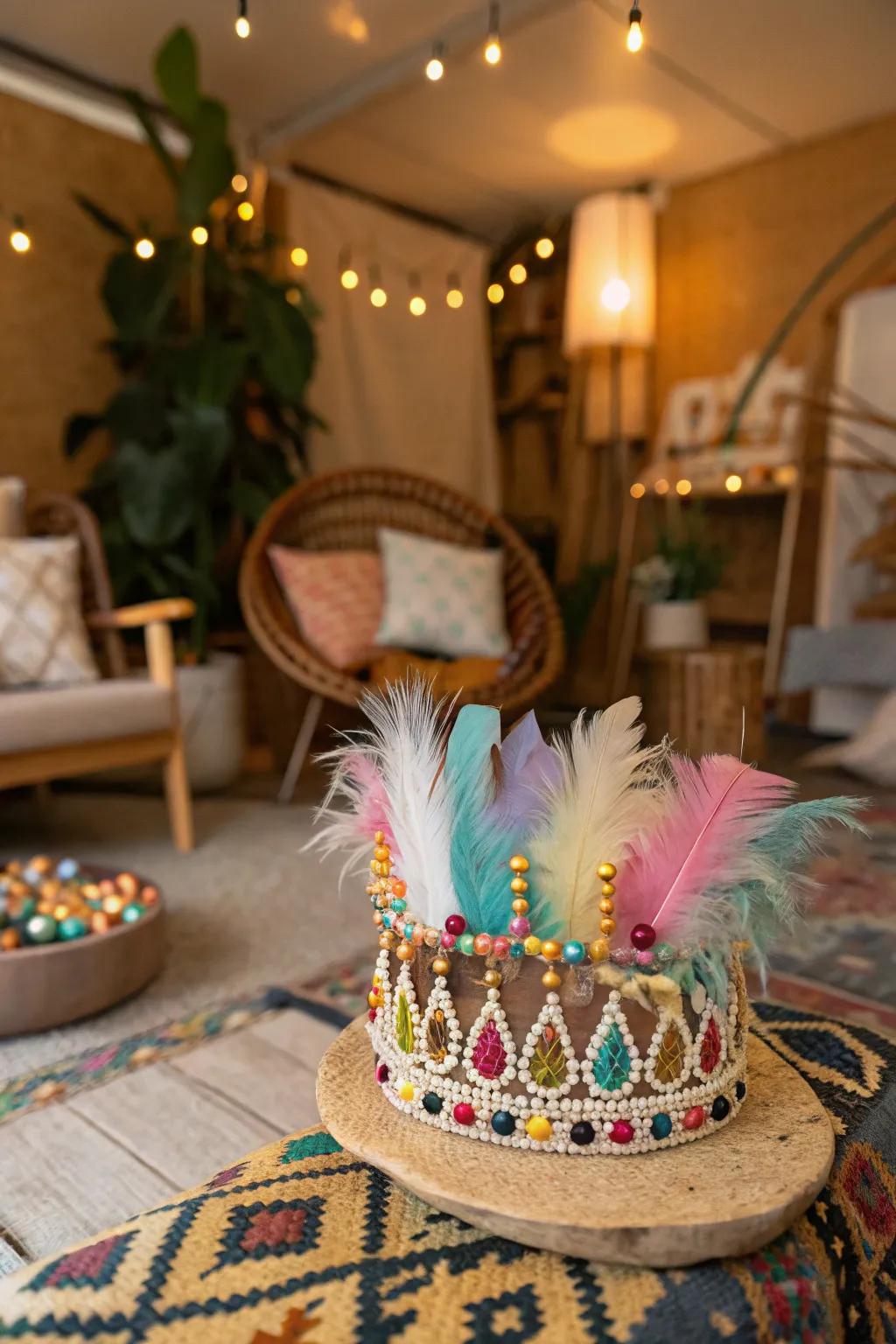 An eclectic bohemian beaded birthday tiara