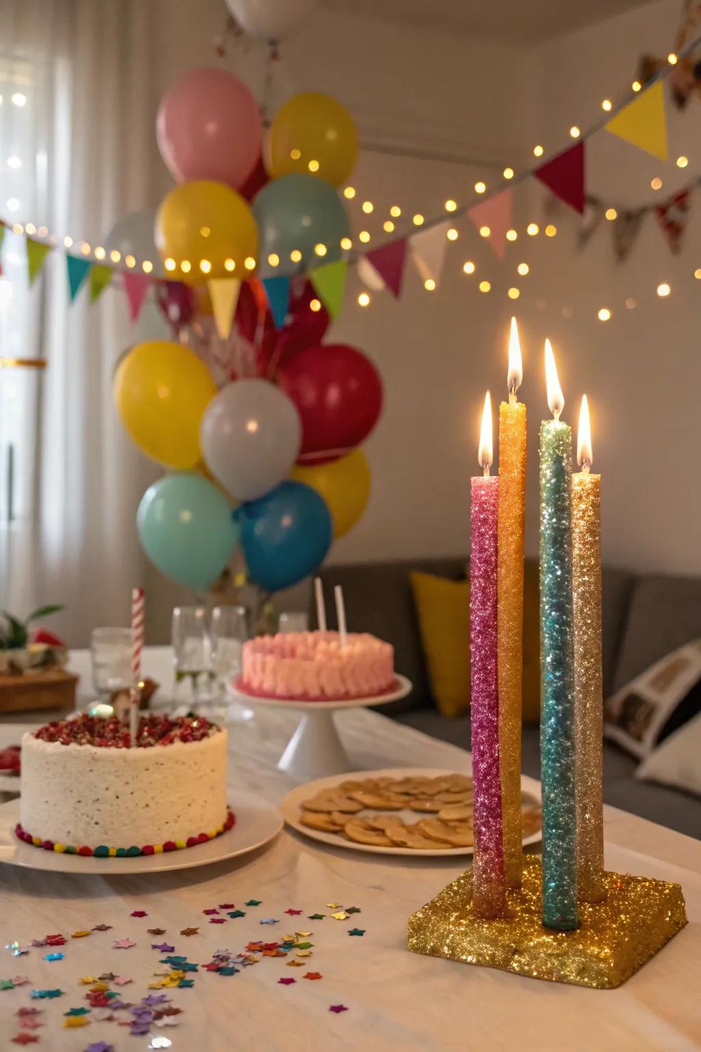 Glimmering lights infuse a magical aspect to any birthday table.