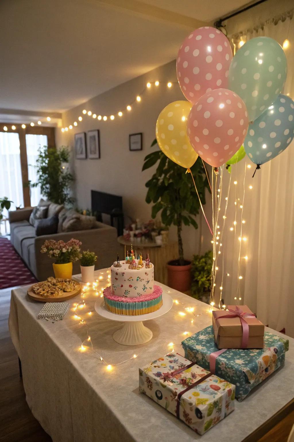 Pixie lights give rise to a magical radiance for the evening festivity.