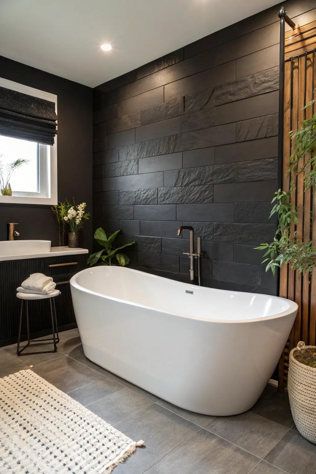 An ivory freestanding tub serves as a focal point of minimalist luxury.