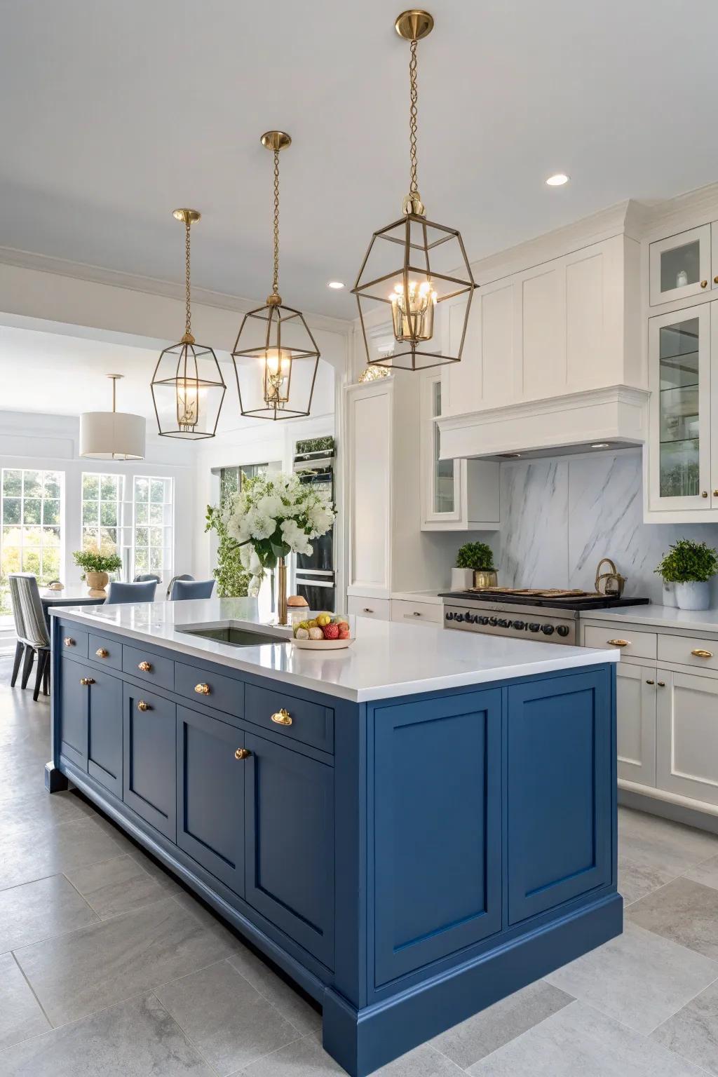 Hanging lights beautifully highlight the cerulean island's allure.