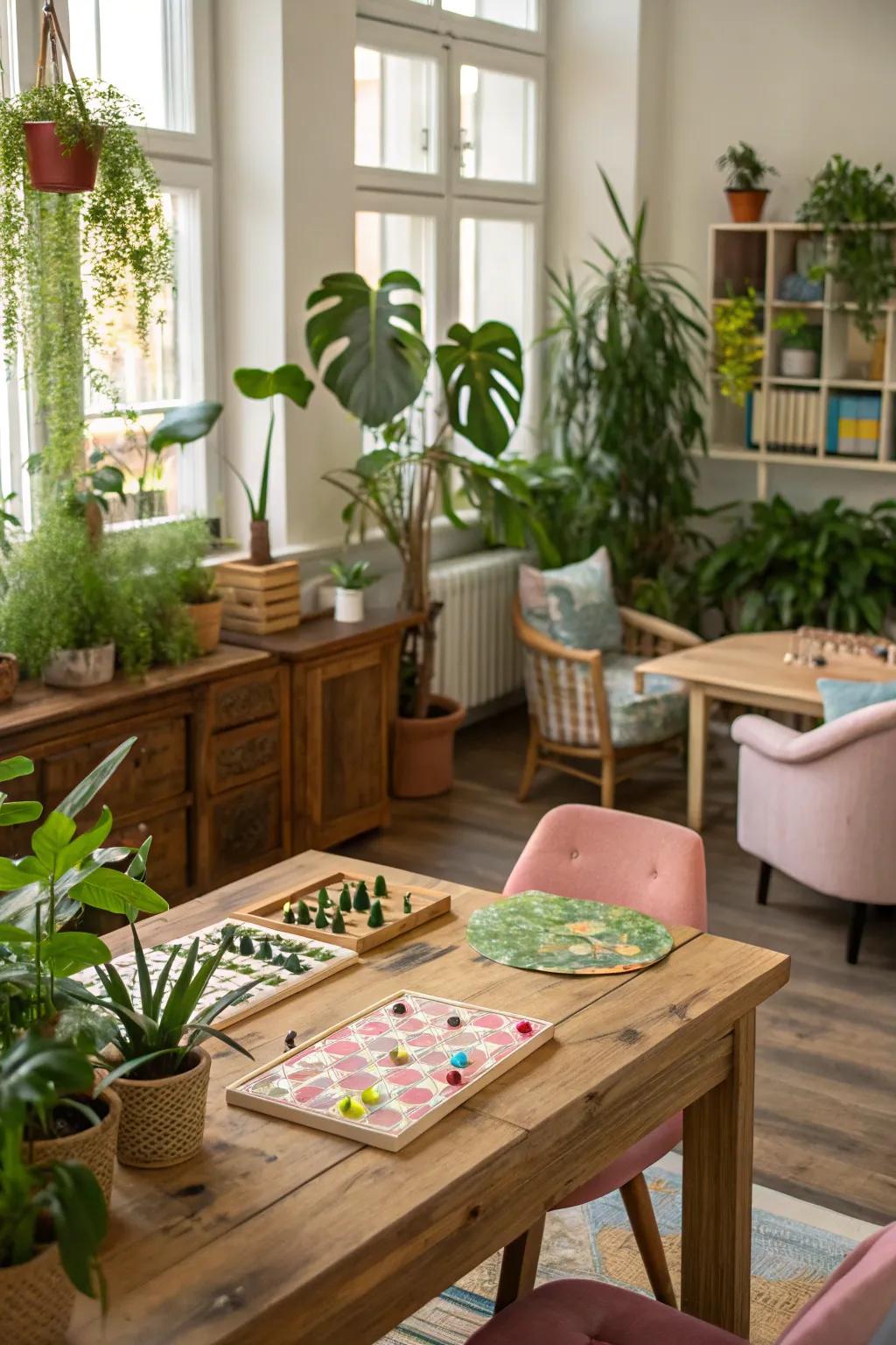 Nature-inspired decor lends a hint of tranquility to your game room.