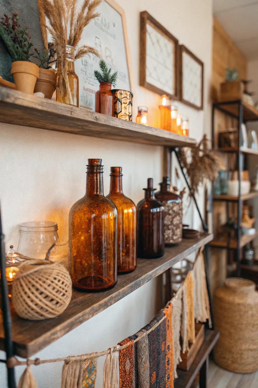 Impart vintage charm using glass bottles.
