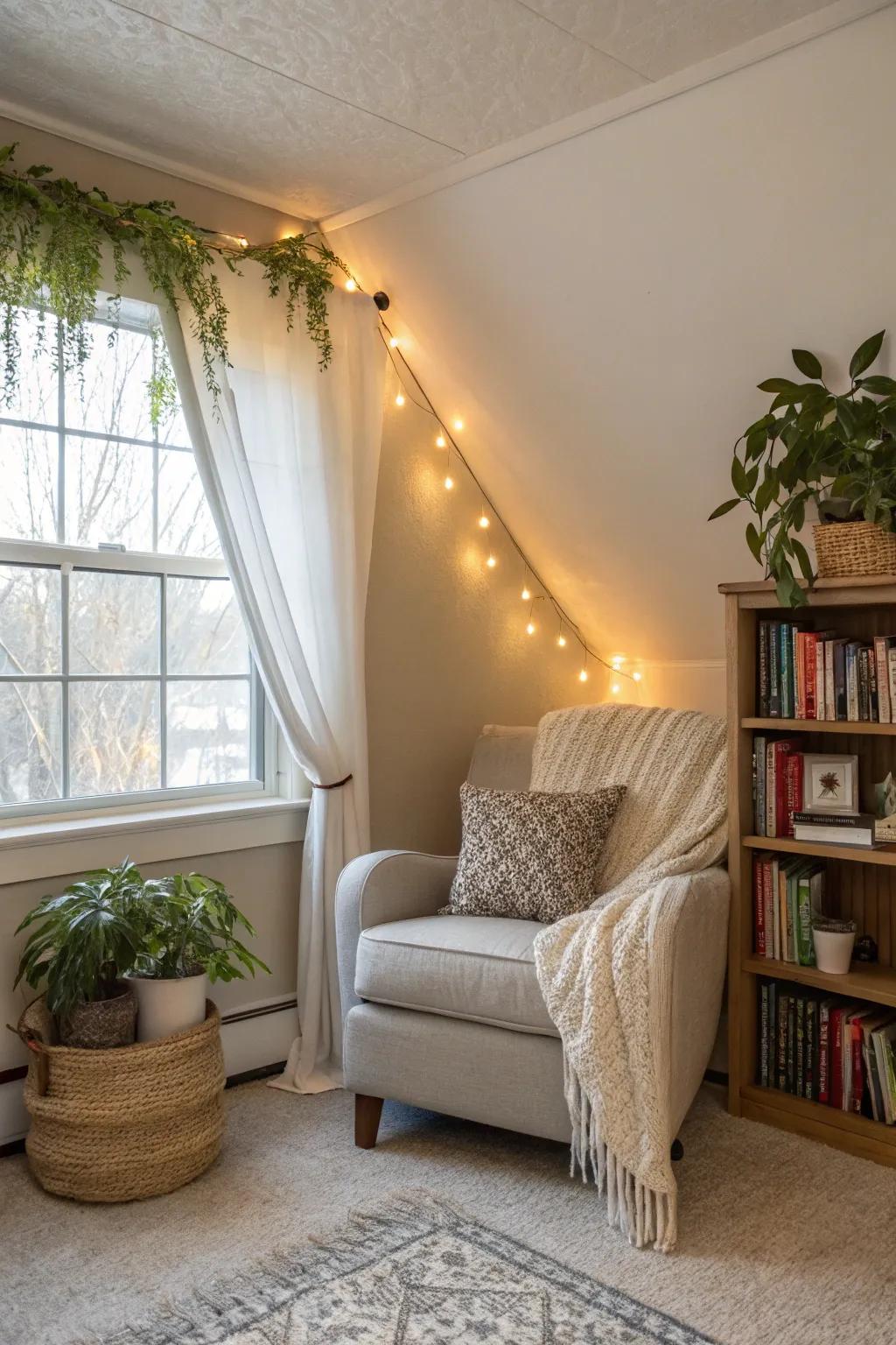 A cozy reading alcove provides an excellent retreat for book lovers.