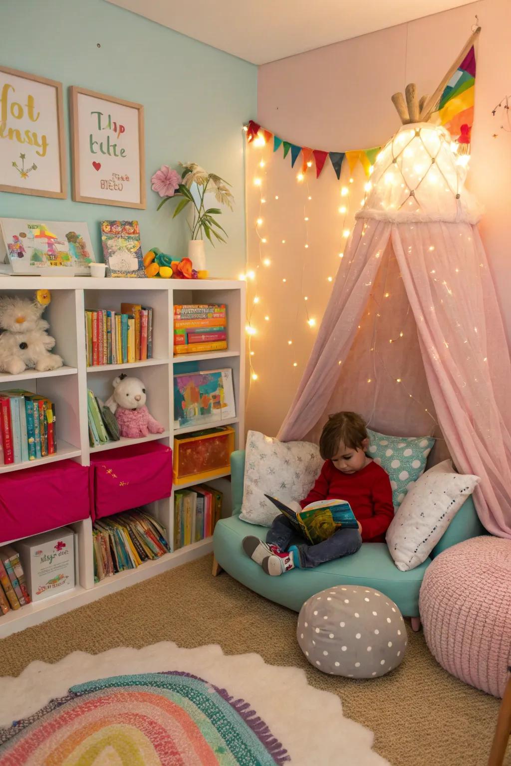 A whimsical corner that ignites imagination in young readers.