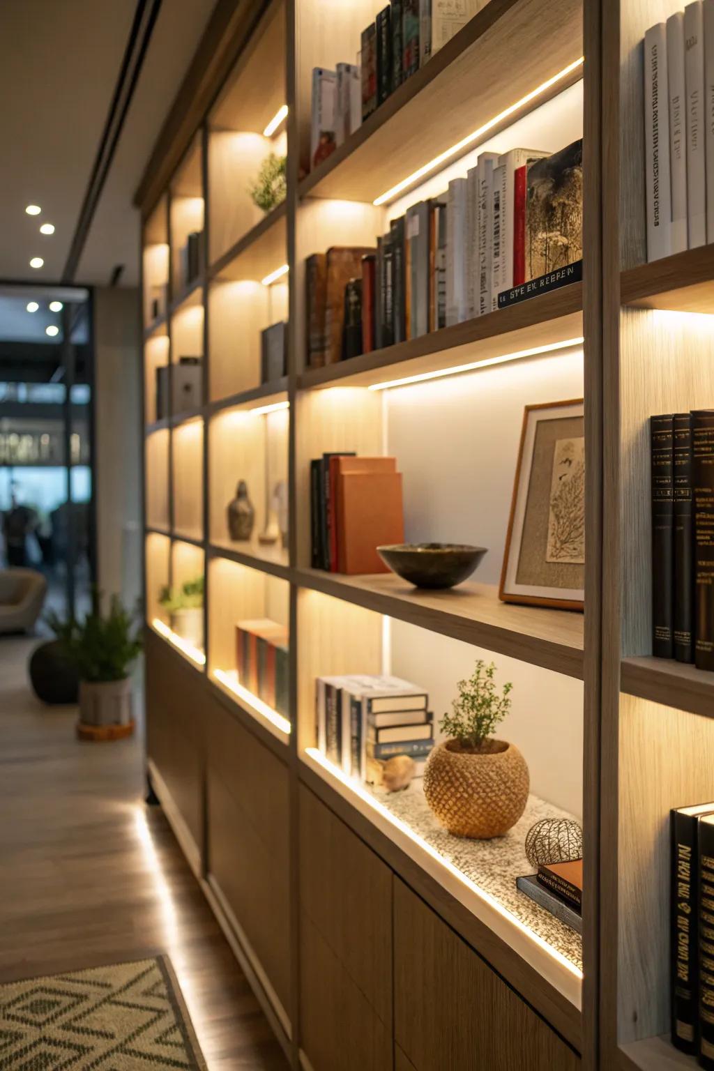 Illumination introduces warmth and highlights your collection.