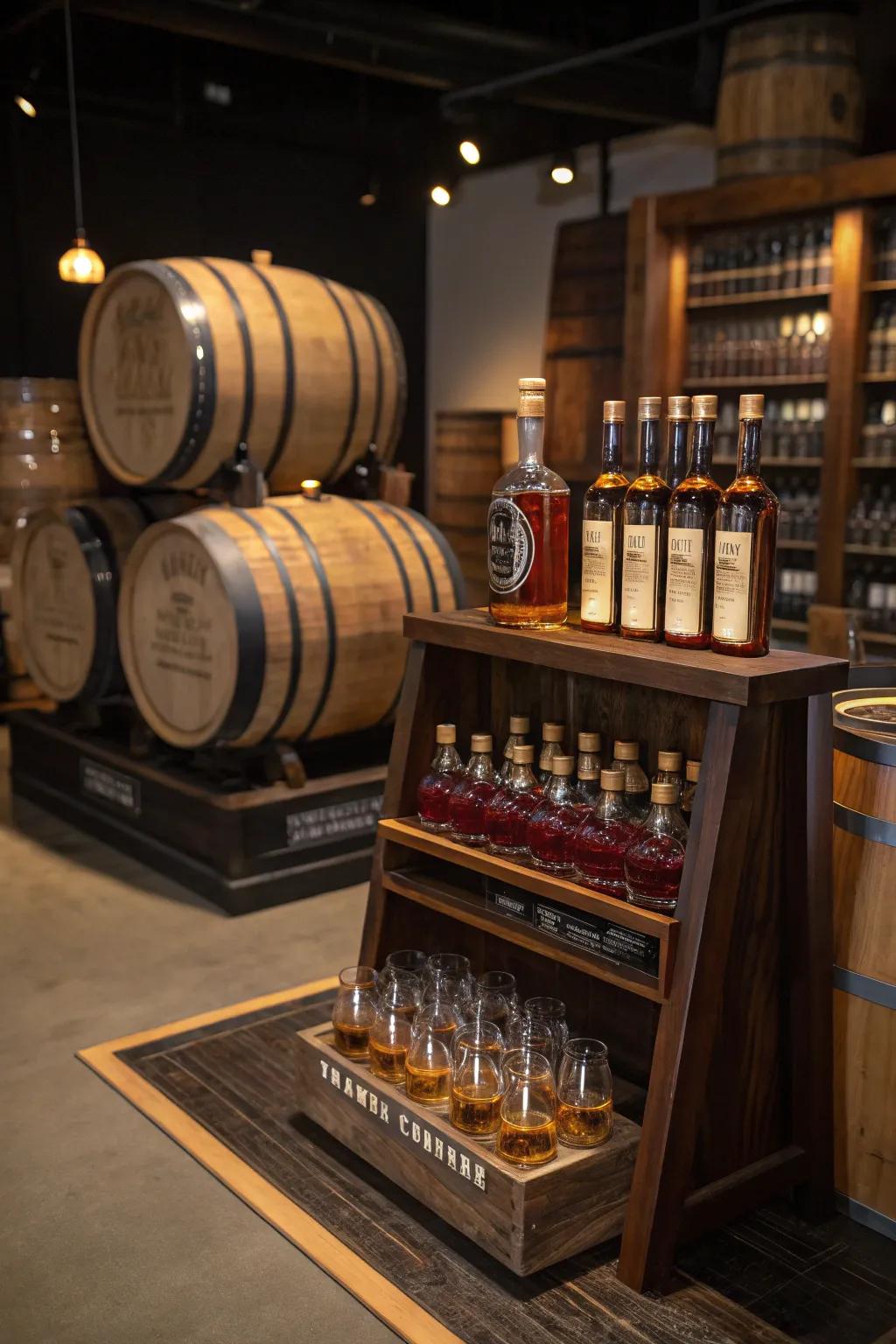 A cask maturing station introduces authenticity to your nectar corner.