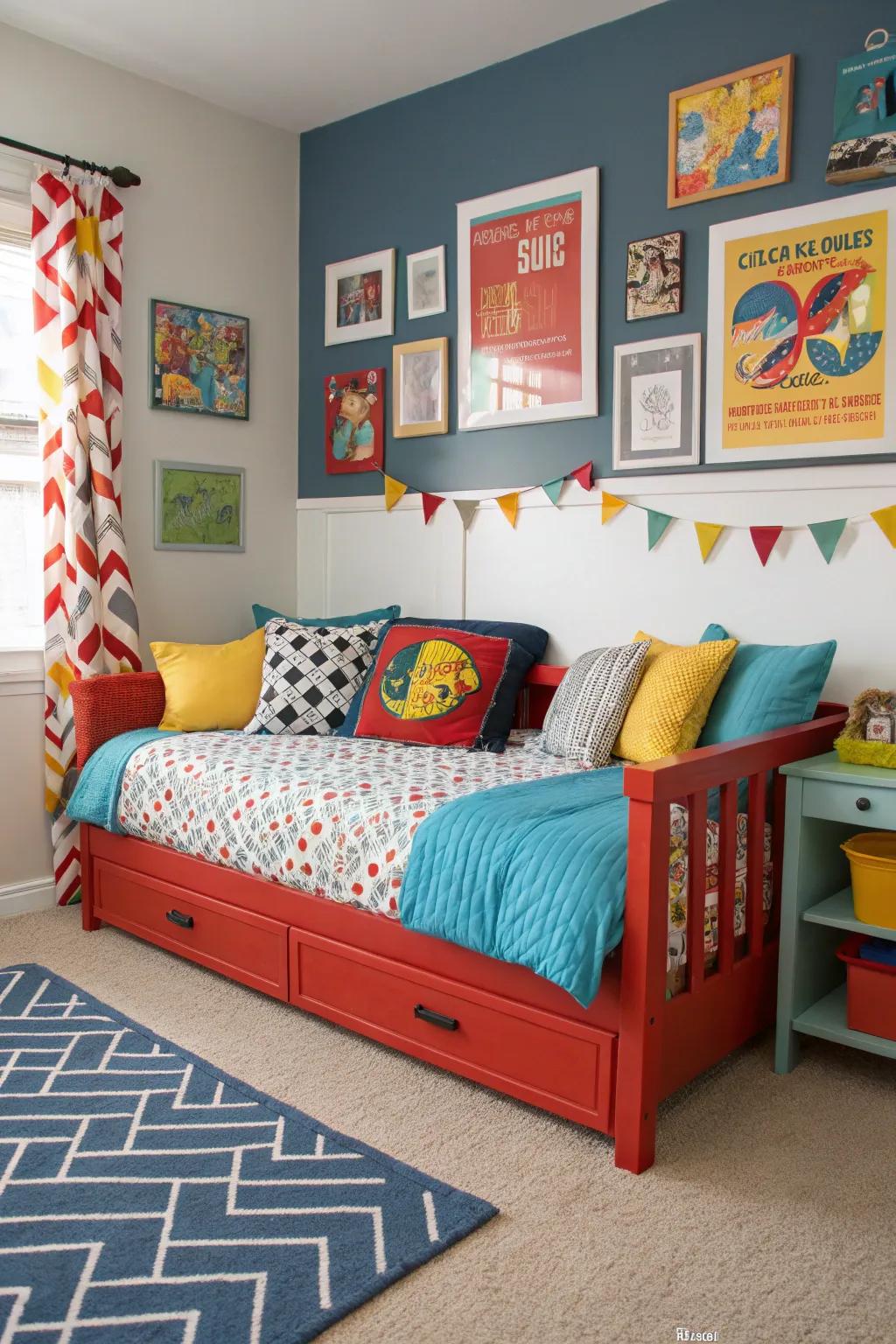 Vibrant hue accents can transform a sleeper sofa area into a lively space.