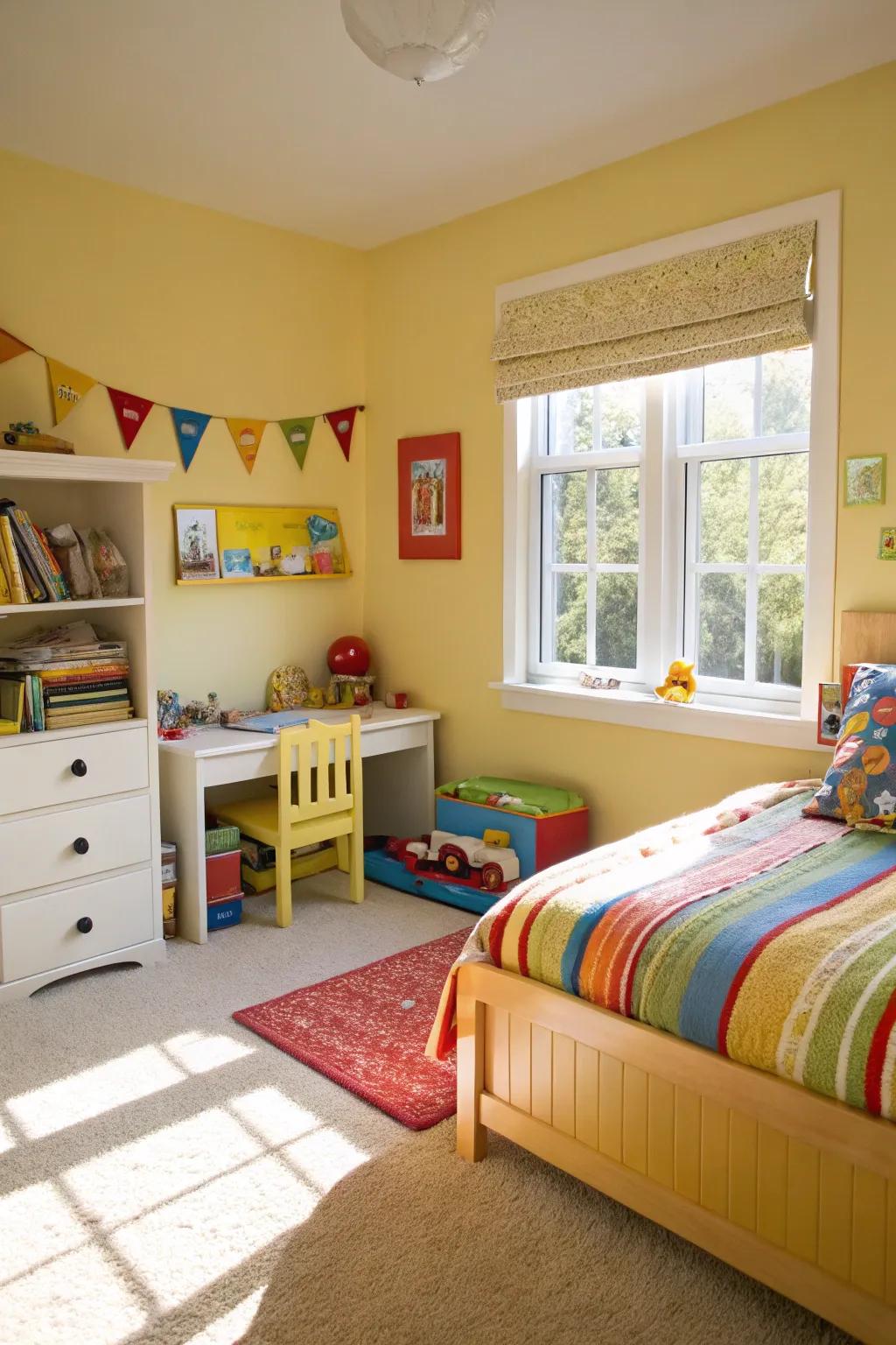 Pale gold illuminates the area with cheerful zest.