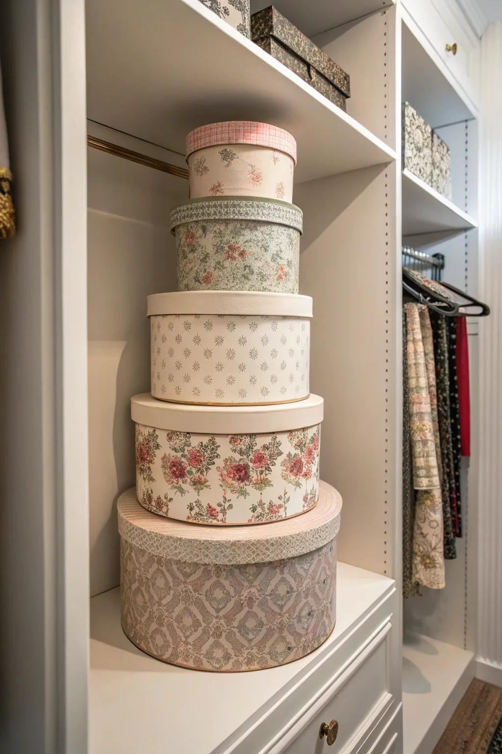 Introduce a hint of vintage charm with hatbox storage for bras.