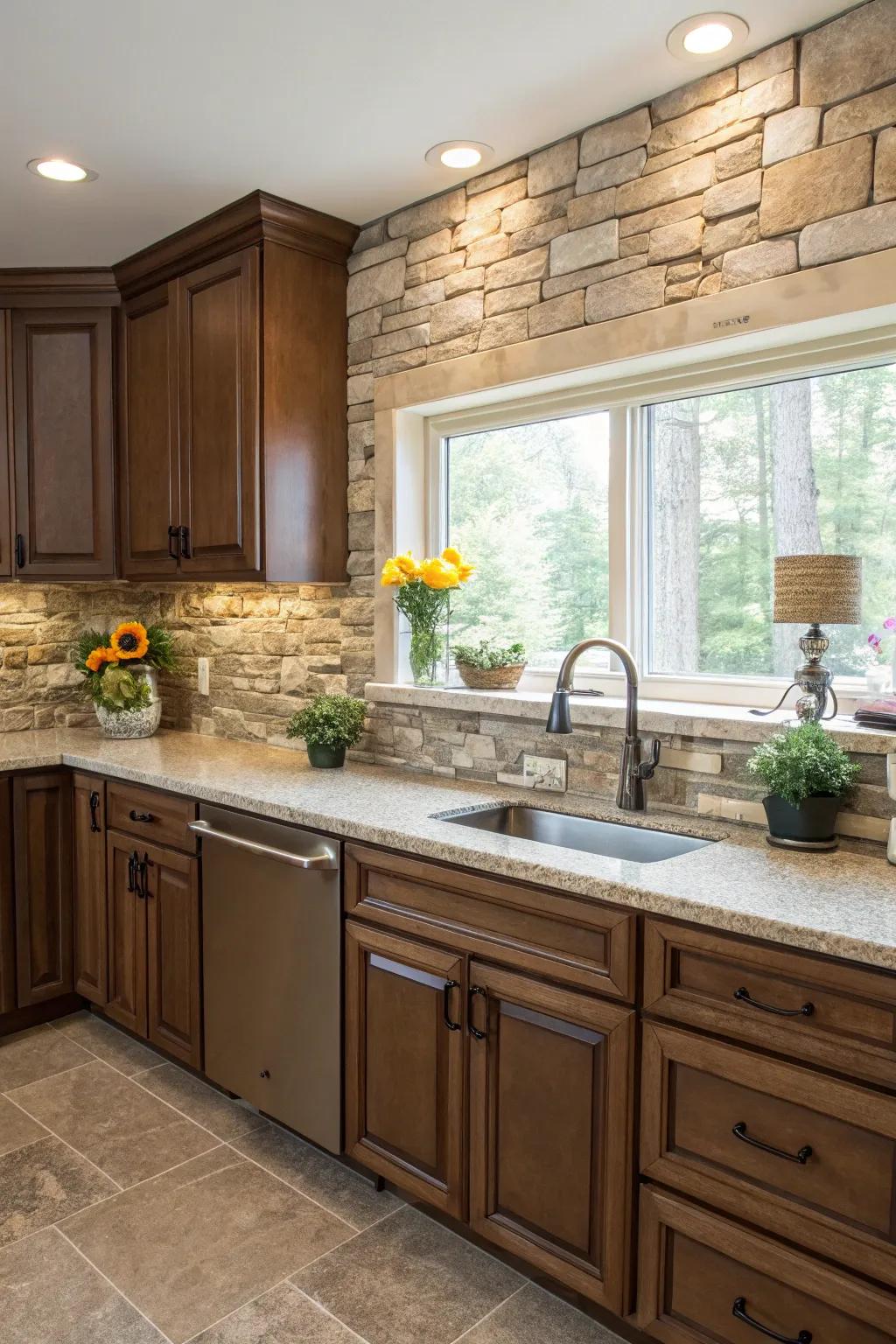Down-to-earth textures such as stone heighten the inherent warmth of brown.