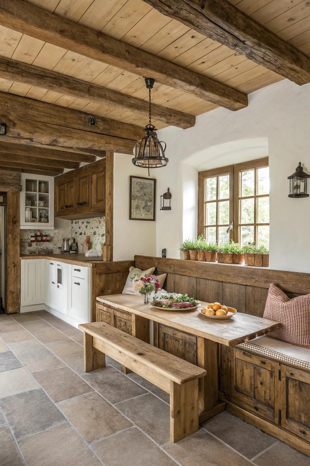 Imbue rustic comfort with timber bench seating.