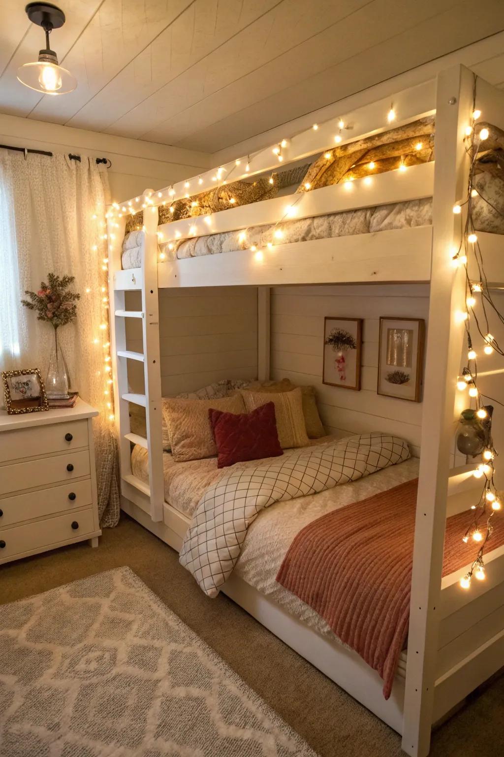 A welcoming and comforting bunk bed getaway.