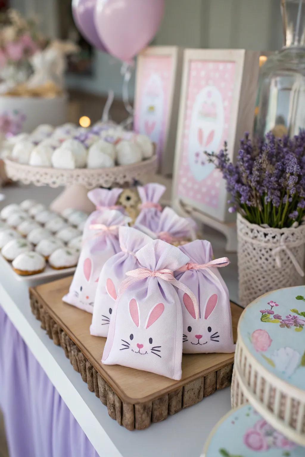 Adorable rabbit-concept party favors to thank guests.