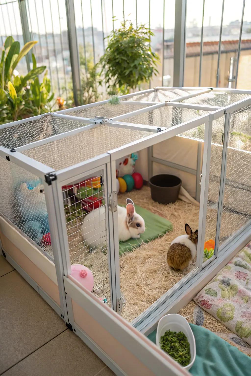 Transparent panels make the cage feel more spacious.