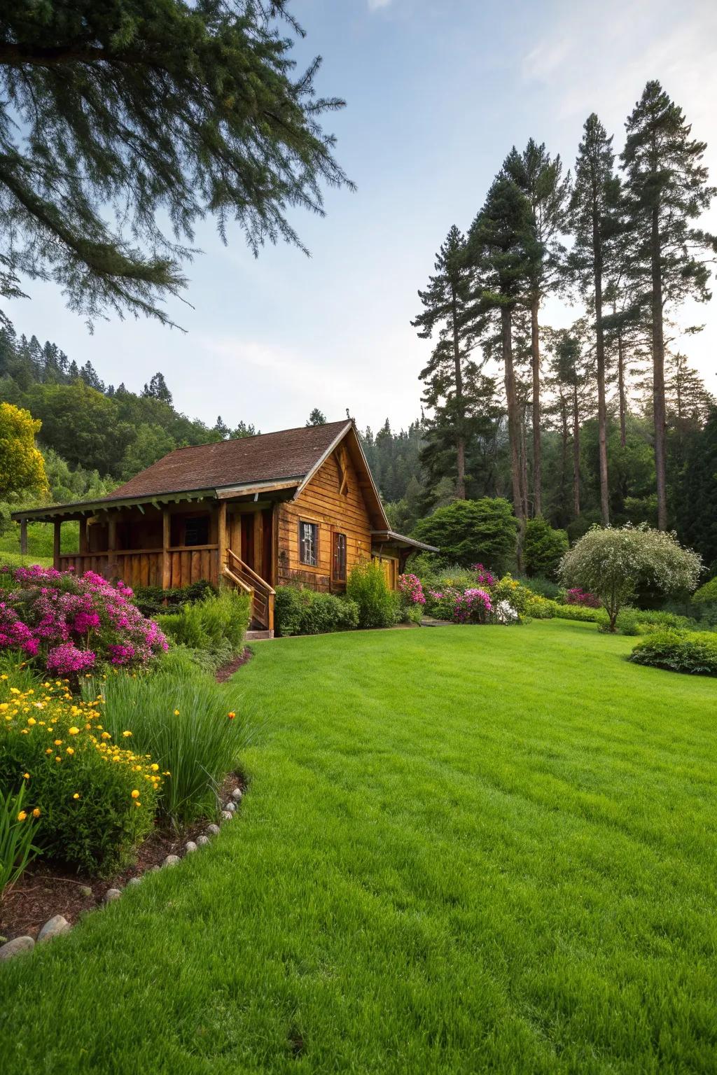A lush verdant lawn delivers a fresh, inviting space.