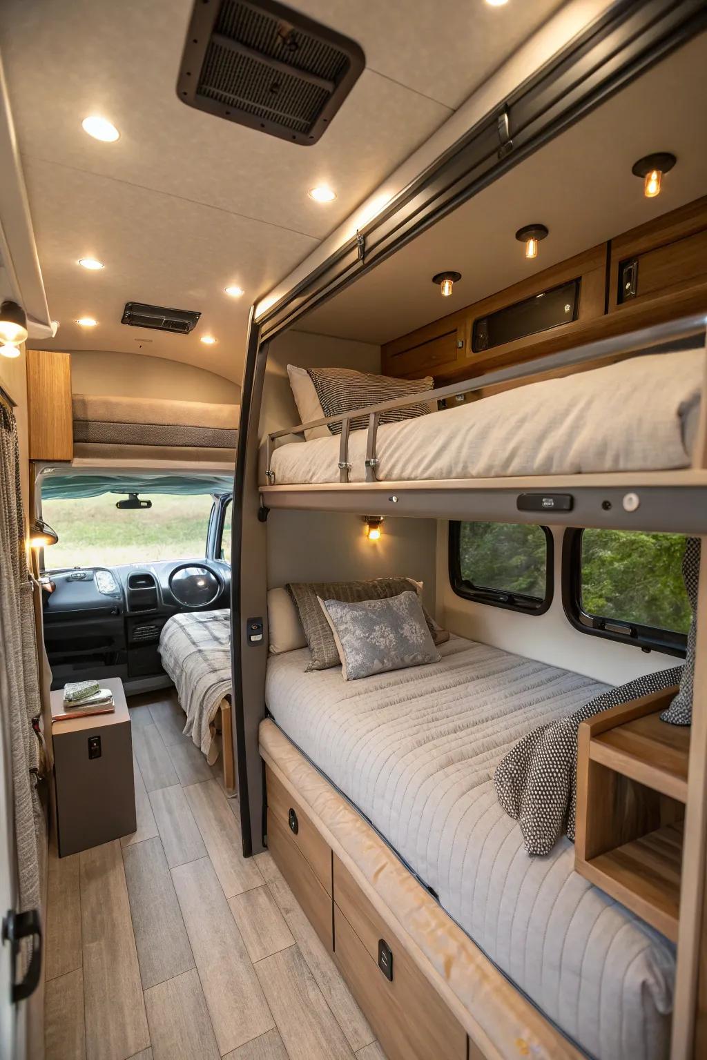 Bunk beds are great for maximizing sleeping capacity in a small space.