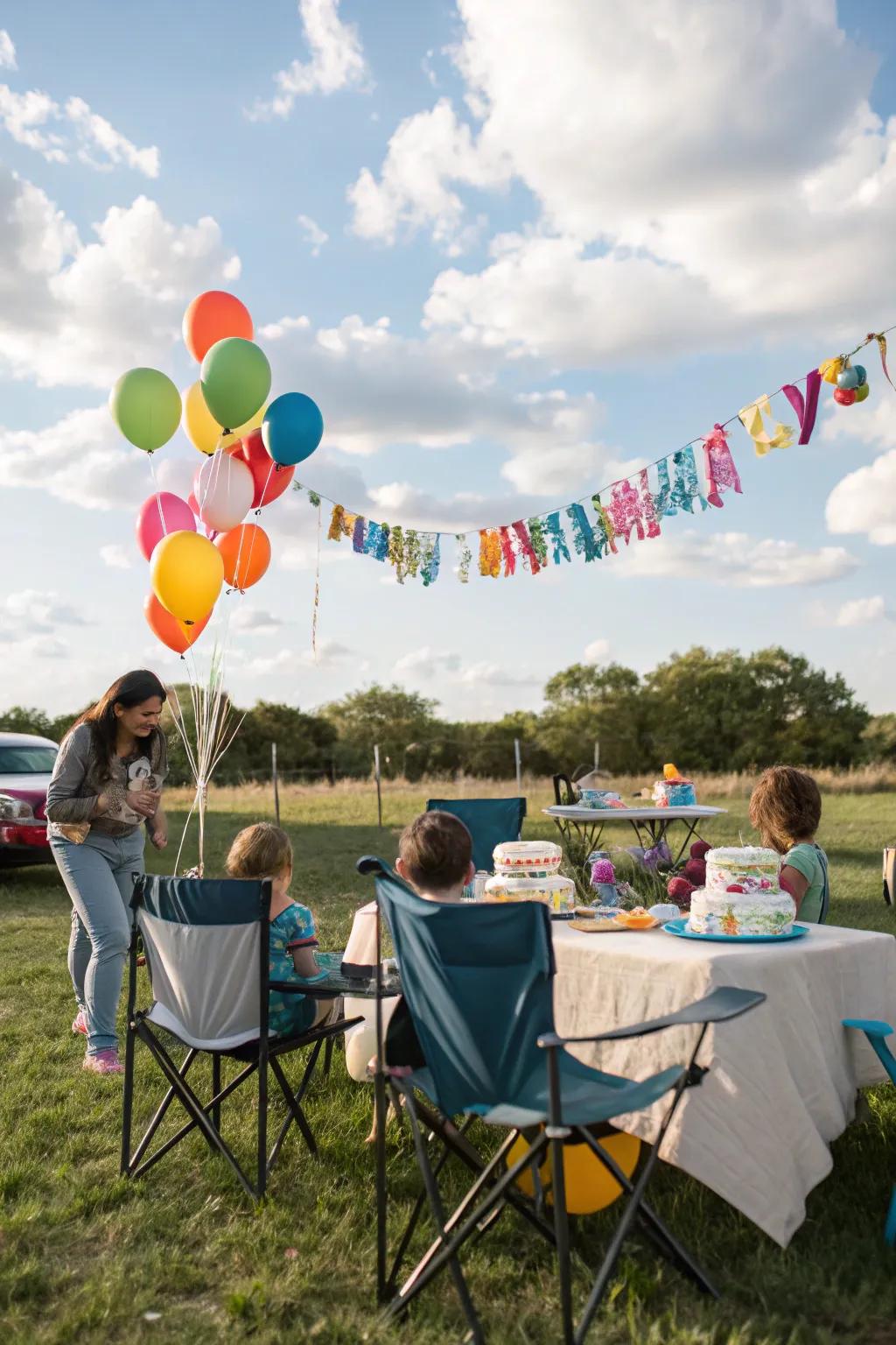 A cozy outdoor picnic setup ideal for an outdoor birthday.