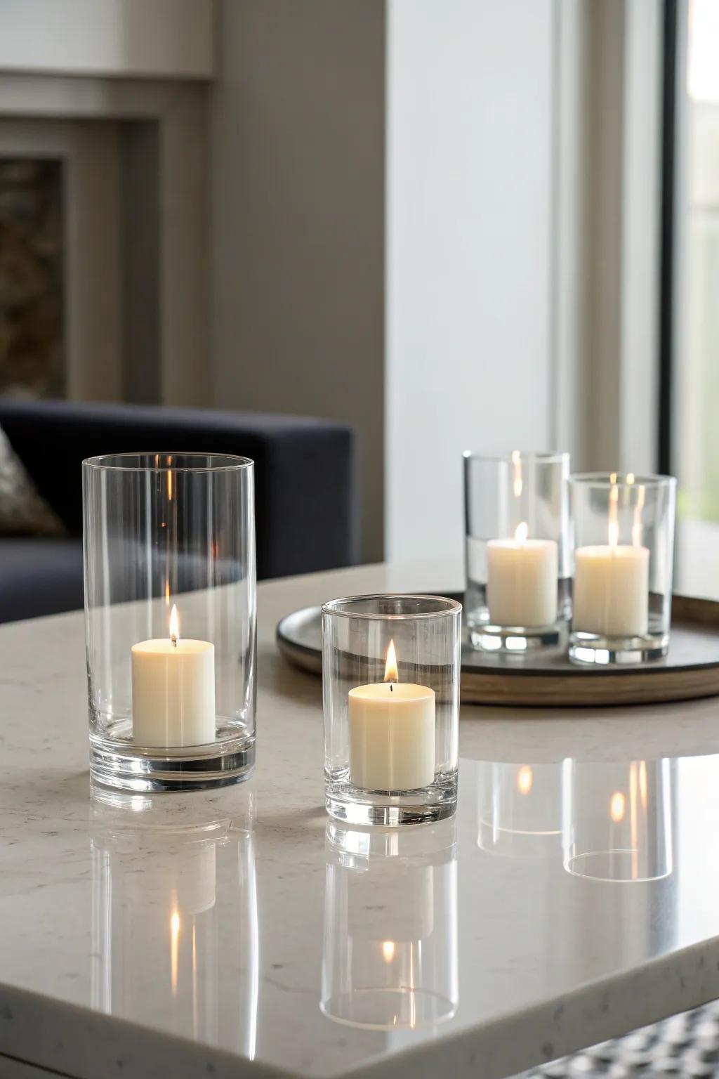 Modern elegance featuring minimalist glass light holders.