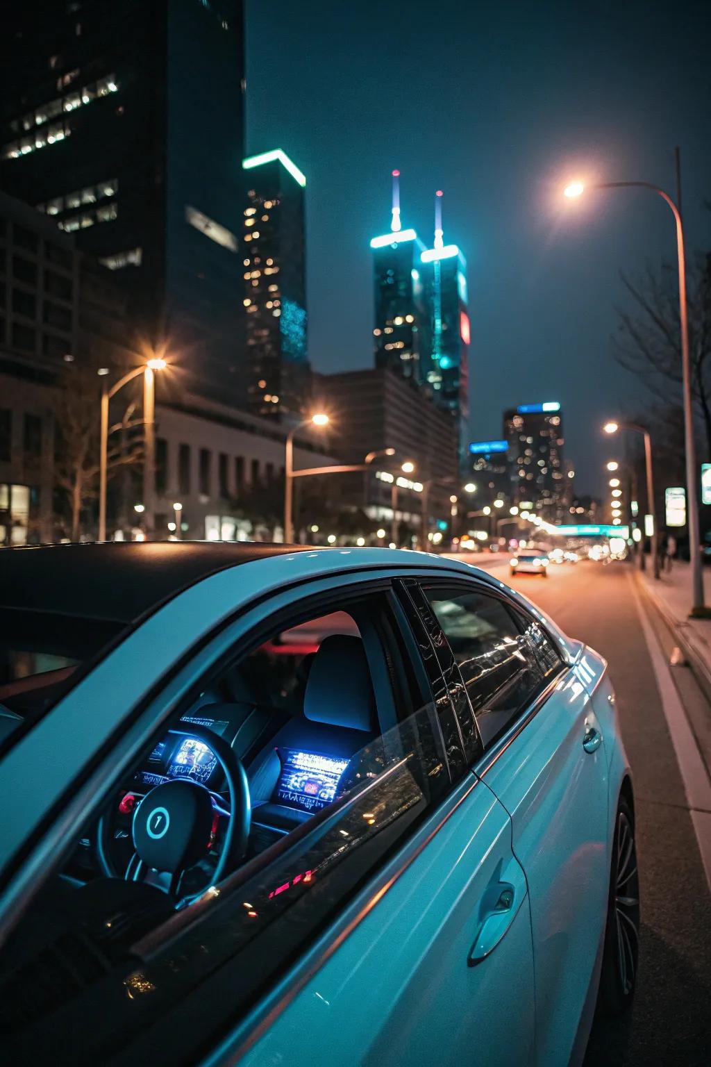 A car glowing with elegance and style, suited for a glamorous evening out.