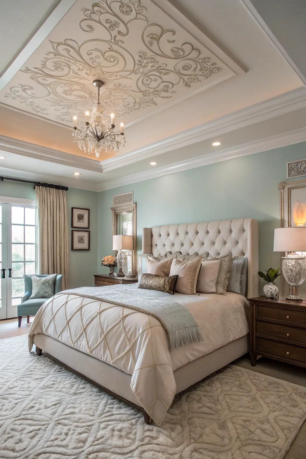 Layered tray ceilings give the room more depth and elegance.
