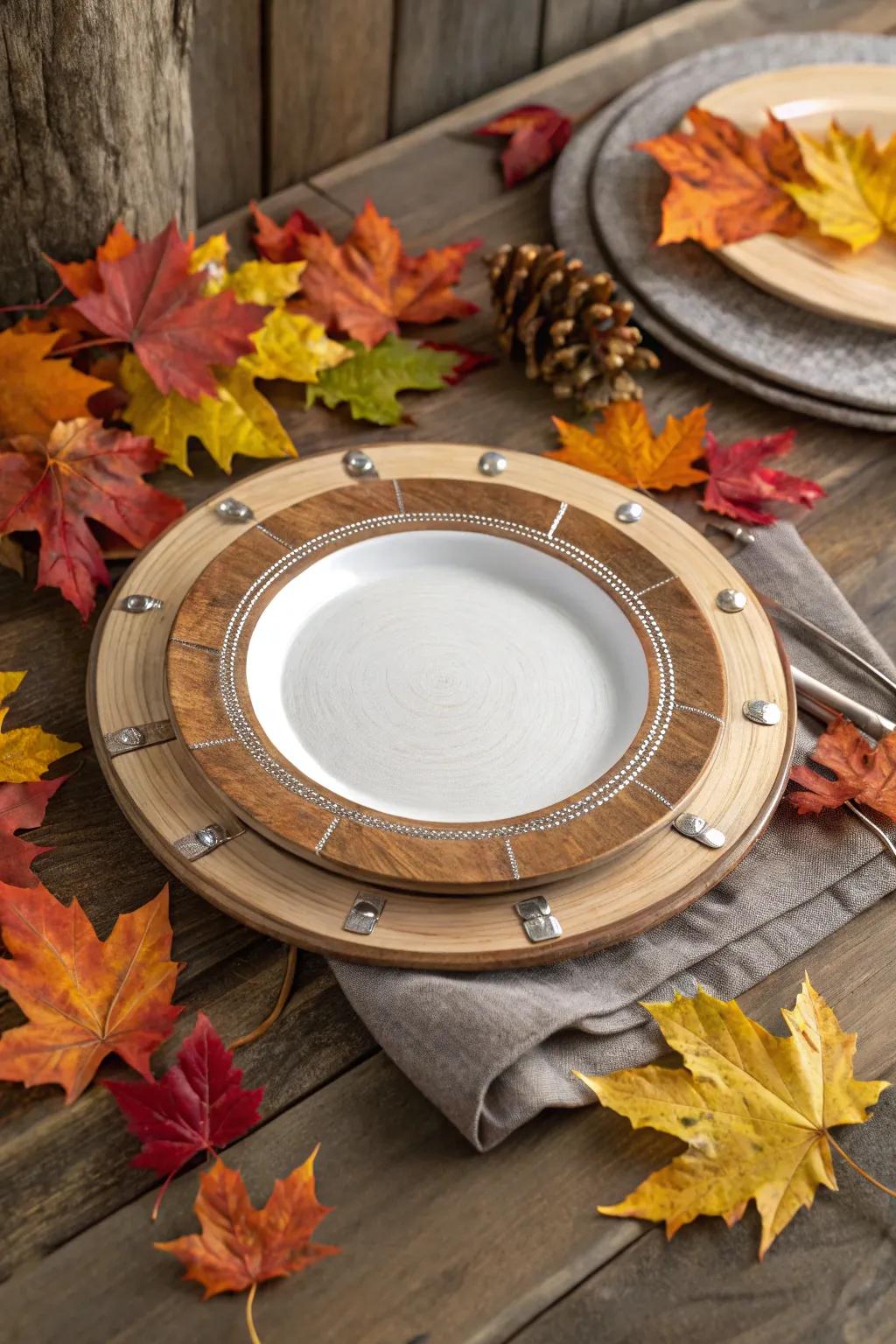 Infuse your table setting with rugged sophistication via organic and metal accents.