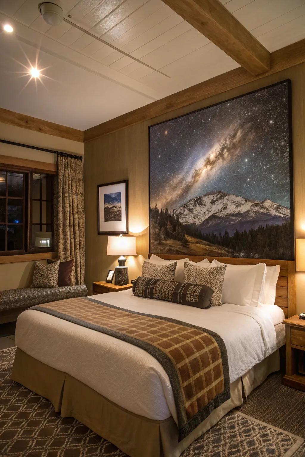 Celestial artworks evoke wonder and tranquility in your personal retreat.