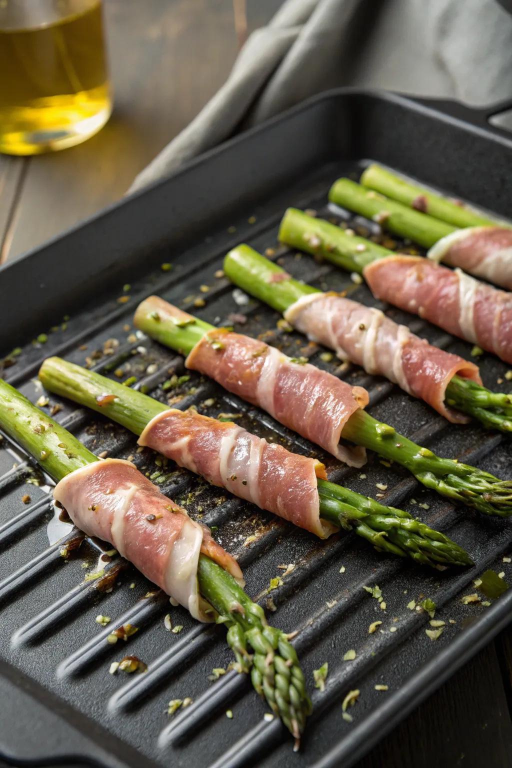 Cured ham-wrapped greenery delivers a savory and stylish mouthful.