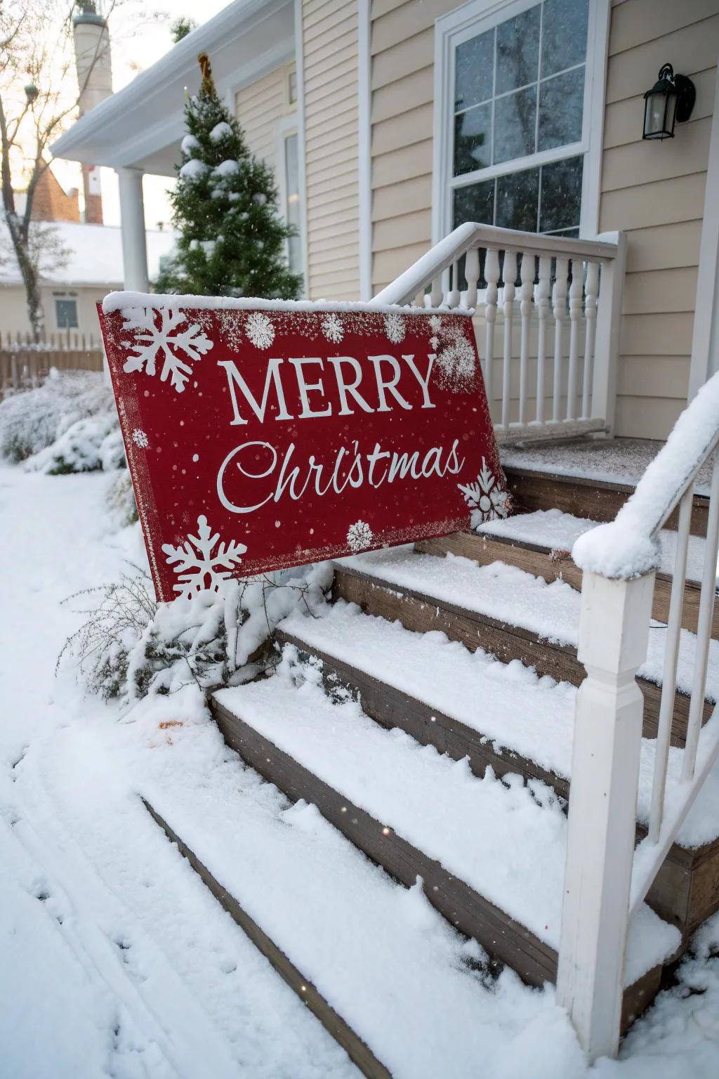 Greet visitors with an exterior 'Joyful Season' marker.