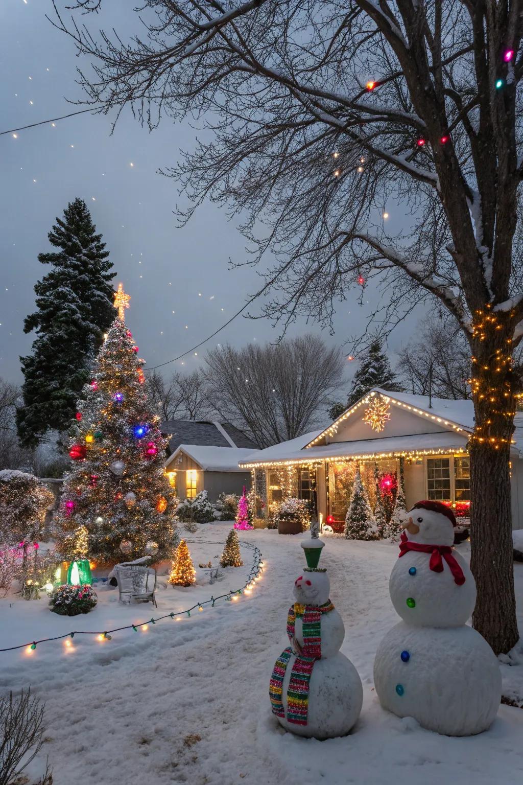 A garden transformed into a magical winter space.