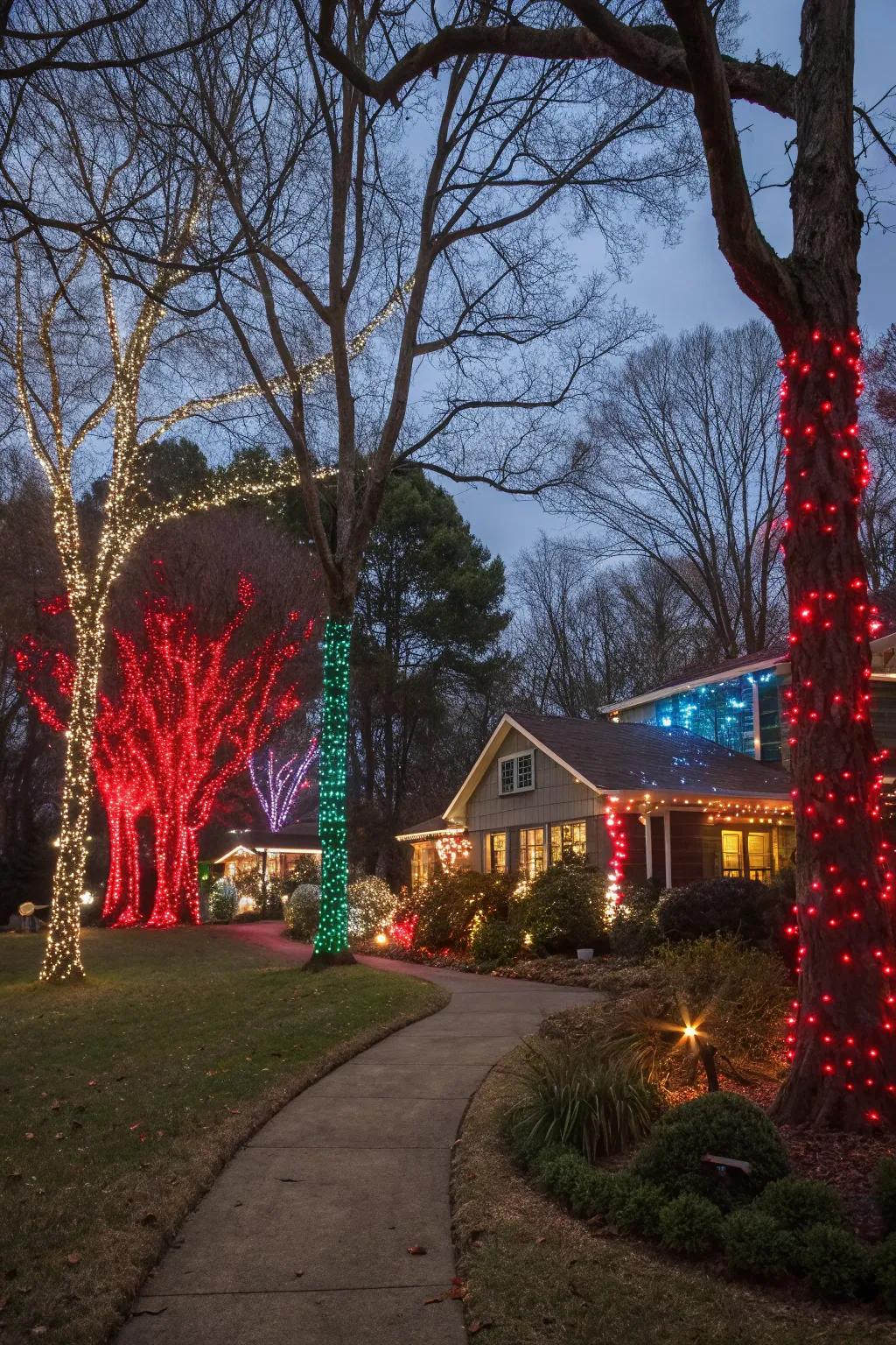 A kaleidoscopic display brings vibrant holiday cheer.