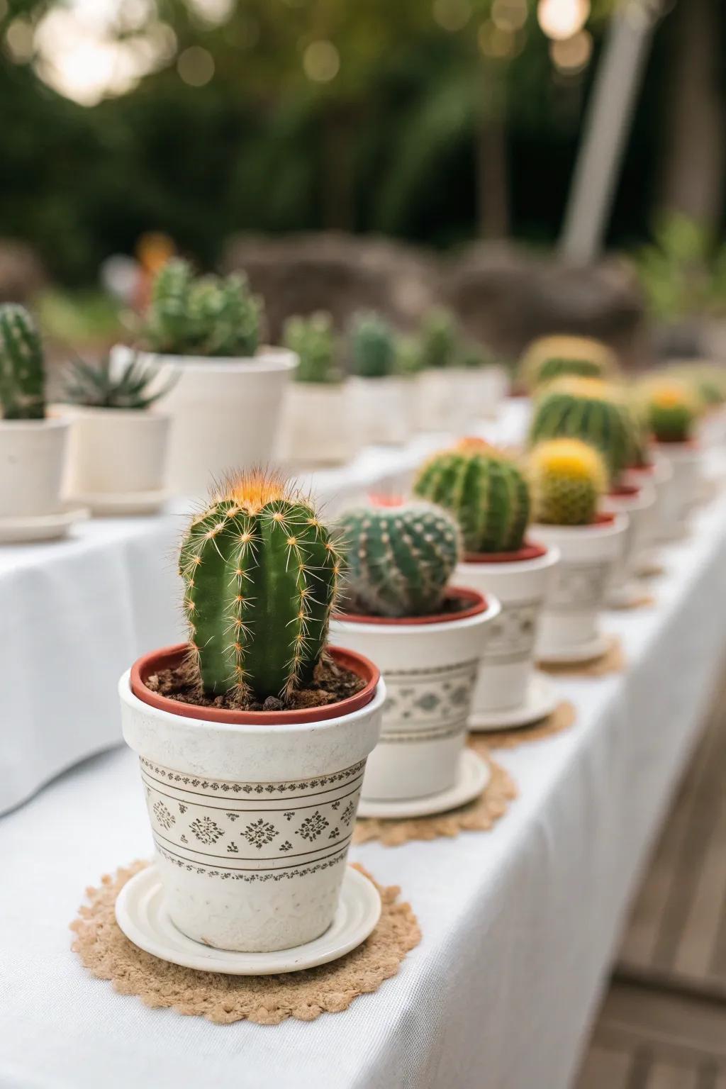 Cactus centerpieces introduce a natural element to the party decor.