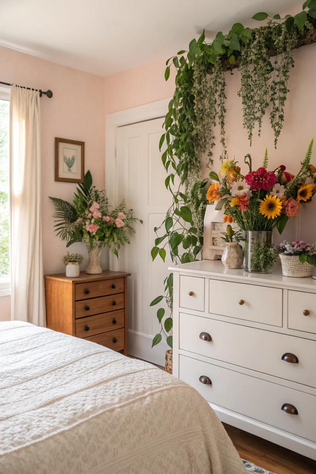 Nature elements add freshness and life to the room.