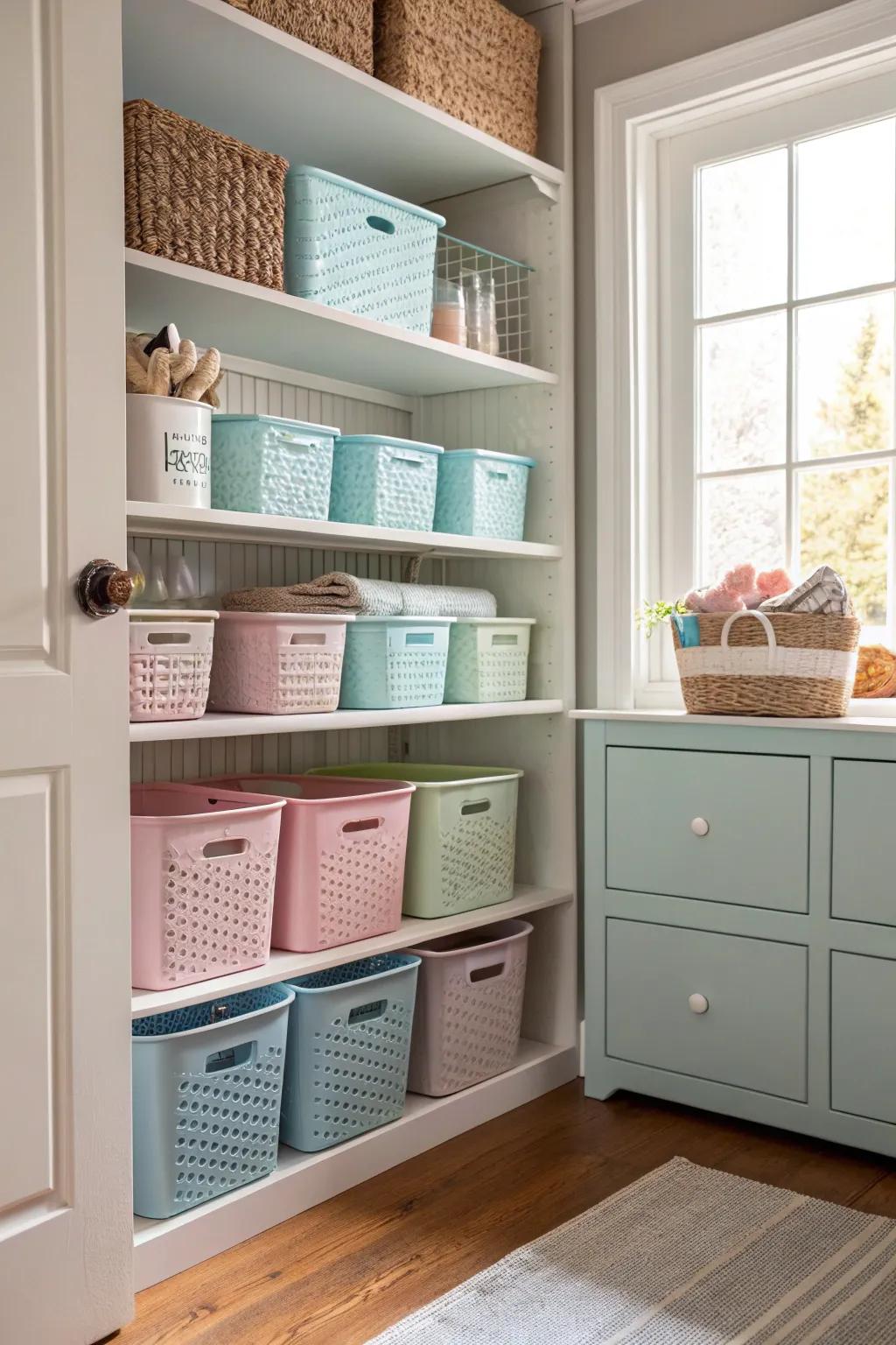 Shade synchronization introduces a sense of calm to your pantry.