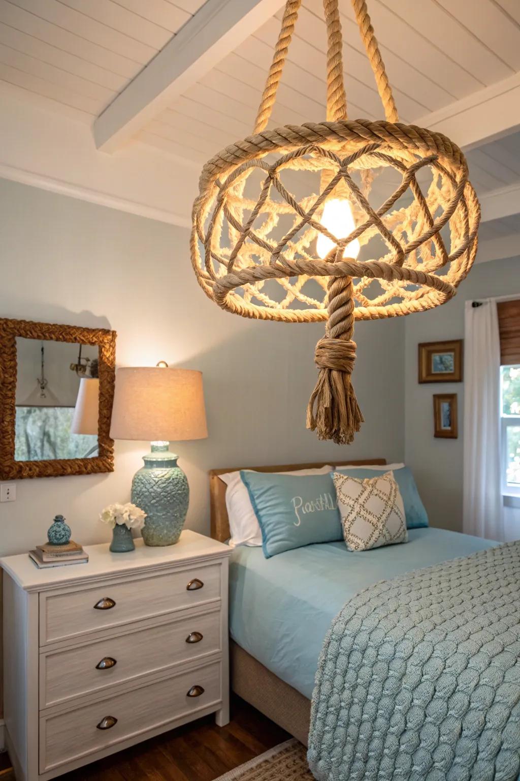 Nautical lighting lends character to your coastal bedroom.