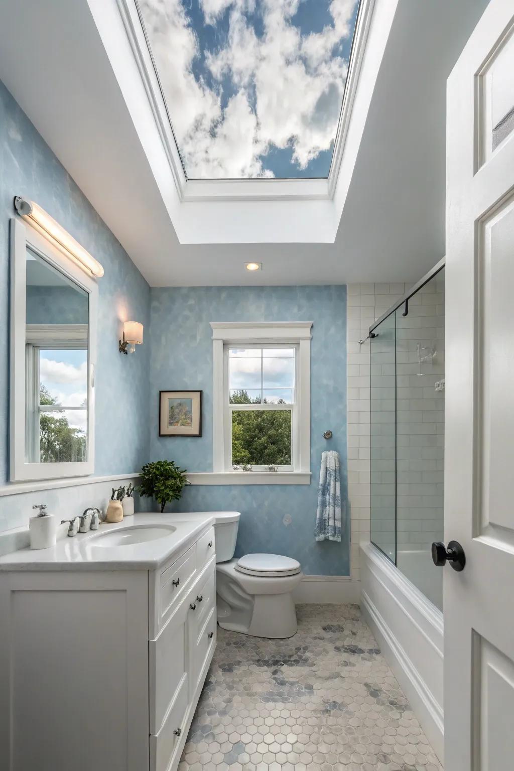 Overcast sky blue offers tranquility to the indoors.