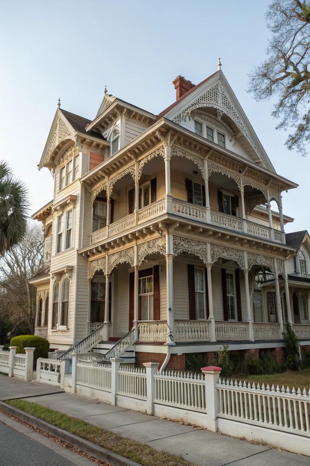 Colonial house showcasing complex ornamental trims.