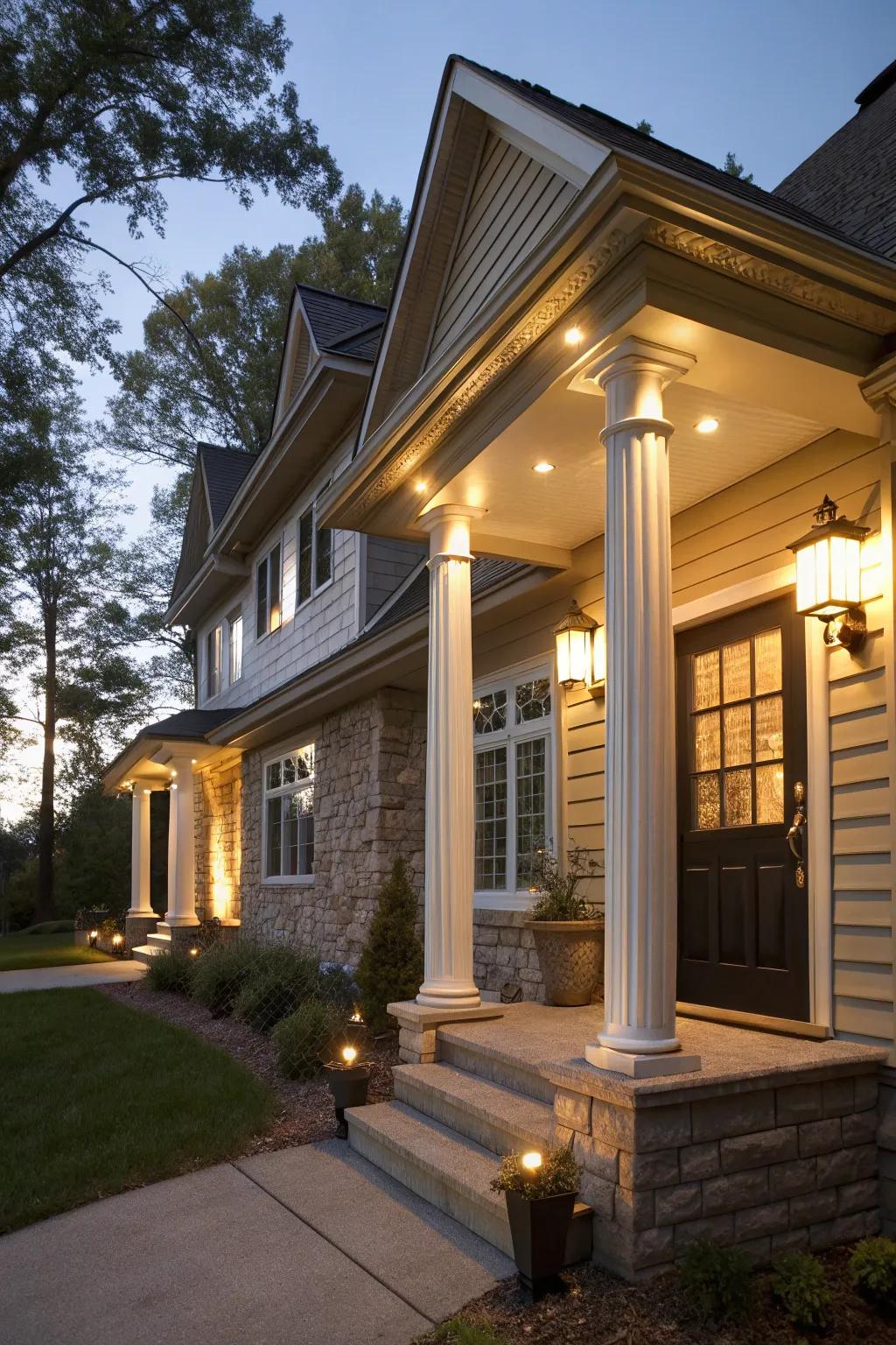 Highlight your home's architecture using pillar lighting.