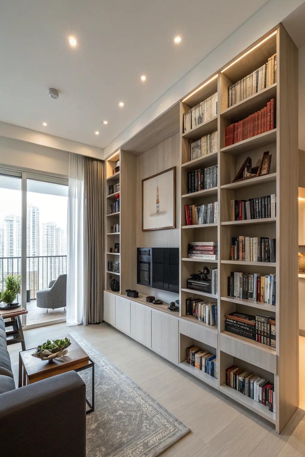 Vertical storage effectively maximizes space.