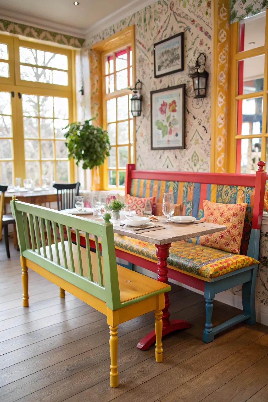 A colorful bench that infuses personality into any room.