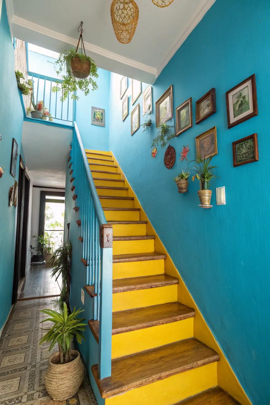 Contrasting colors really bring the stairway corners to life.